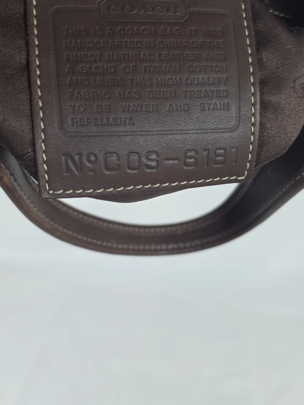 Coach 6181 Demi Shoulder Bag Cream Linen Canvas Brown Leather Small Women